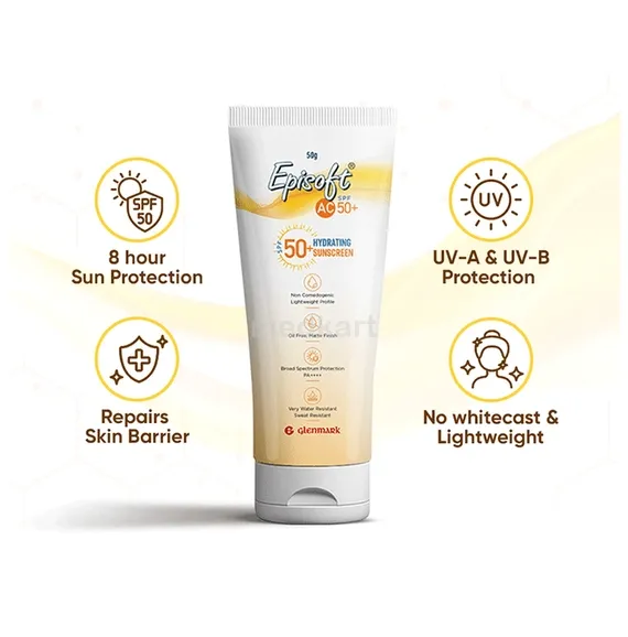 episoft ac spf 50 plus hydrating sunscreen 50 gm